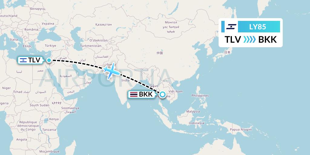 LY85 El Al Flight Map: Tel Aviv to Bangkok