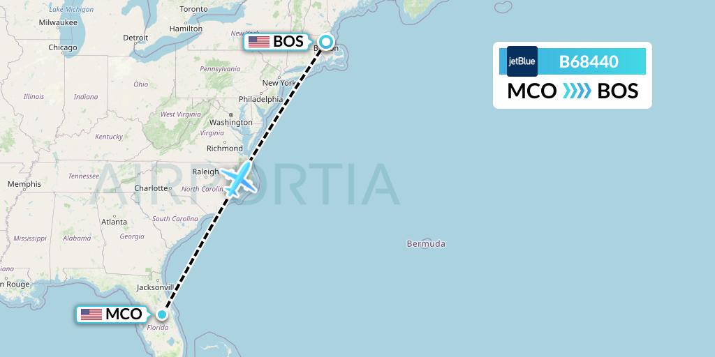 B68440 JetBlue Airways Flight Map: Orlando to Boston