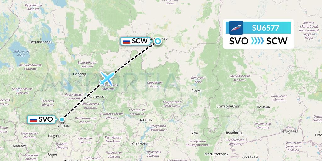 SU6577 Aeroflot Flight Map: Moscow to Syktyvkar