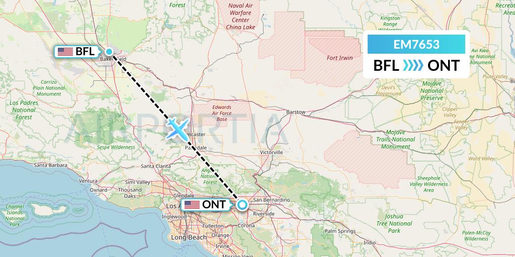 EM7653 Empire Airlines Flight Map: Bakersfield to Ontario