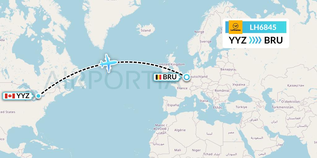 LH6845 Lufthansa Flight Map: Toronto to Brussels