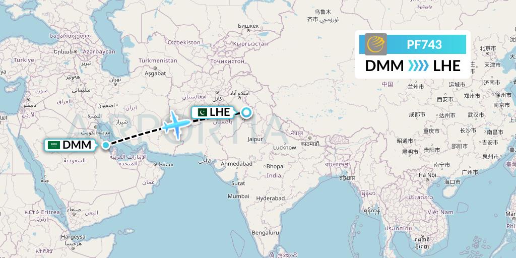 PF743 Air Sial Flight Map: Dammam to Lahore