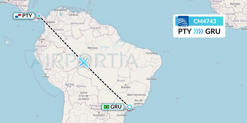 CM4743 Copa Airlines Flight Map: Panama City to Sao Paulo