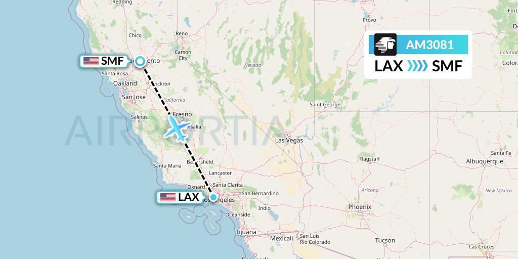AM3081 Aeromexico Flight Map: Los Angeles to Sacramento