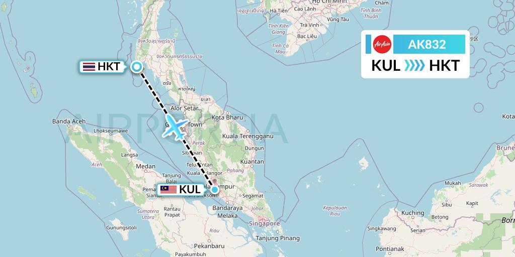 AK832 AirAsia Flight Map: Kuala Lumpur to Phuket