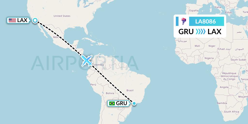 LA8086 LAN Airlines Flight Map: Sao Paulo to Los Angeles