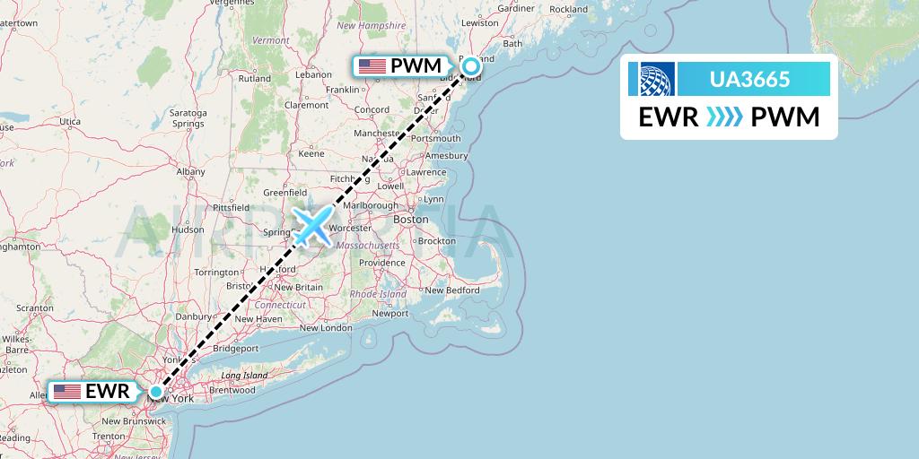 UA3665 United Airlines Flight Map: New York to Portland