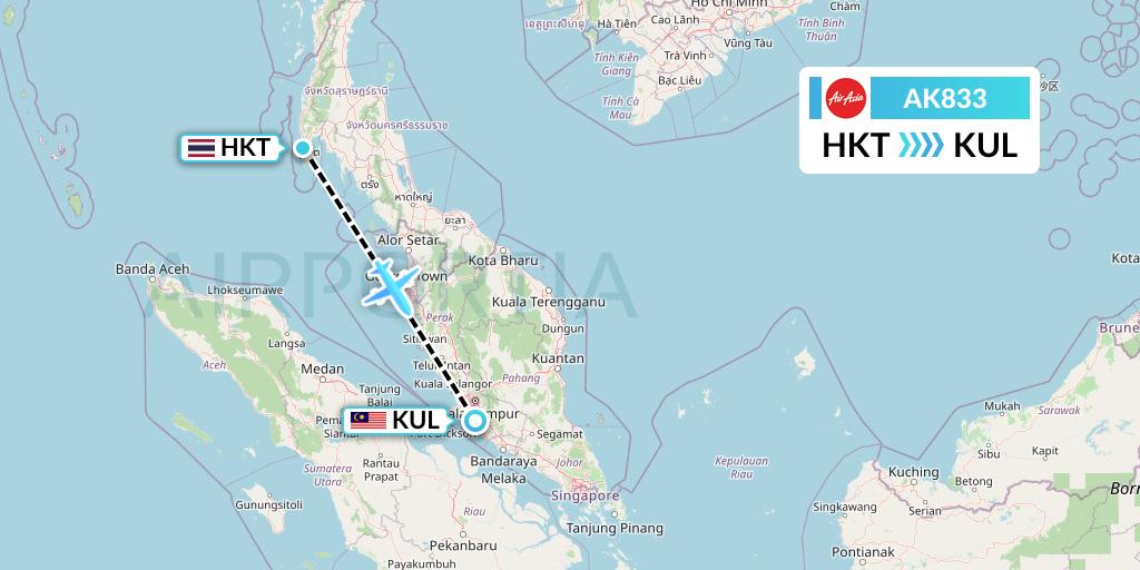 AK833 AirAsia Flight Map: Phuket to Kuala Lumpur