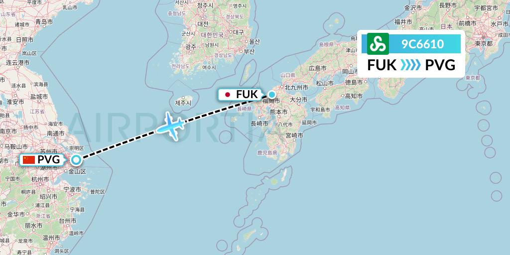 9C6610 Spring Airlines Flight Map: Fukuoka to Shanghai