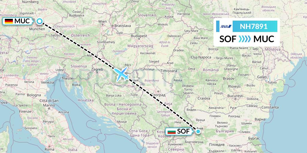 NH7891 All Nippon Airways Flight Map: Sofia to Munich