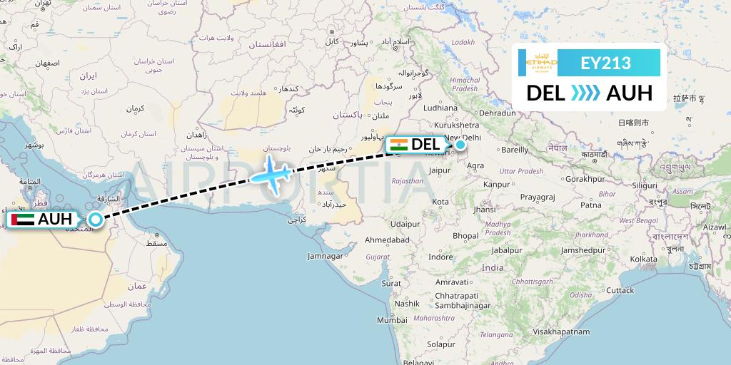 EY213 Etihad Airways Flight Map: Delhi to Abu Dhabi