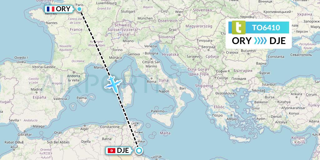 TO6410 Transavia France Flight Map: Paris to Djerba