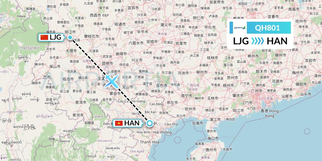 QH801 Bamboo Airways Flight Map: Lijiang to Hanoi