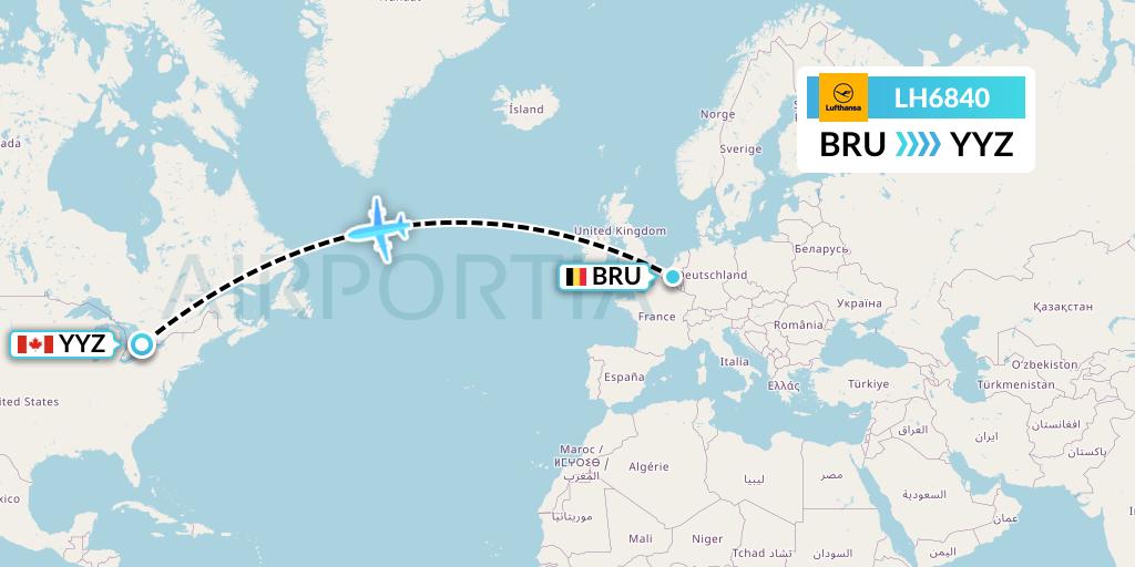LH6840 Lufthansa Flight Map: Brussels to Toronto