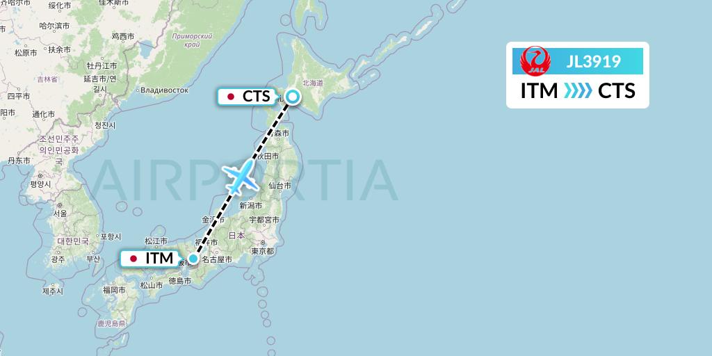 JL3919 Japan Airlines Flight Map: Osaka to Sapporo