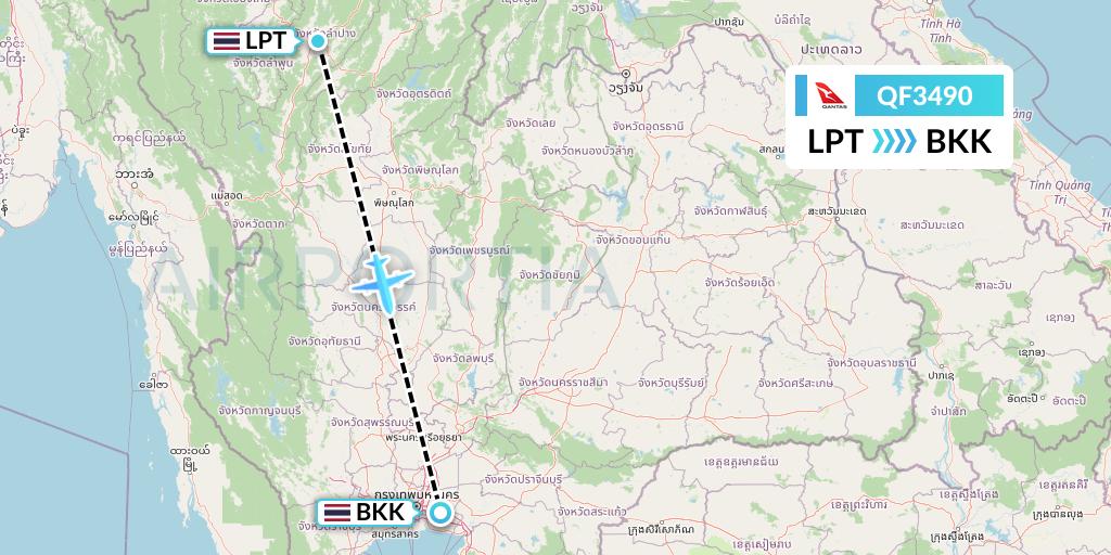 QF3490 Qantas Flight Map: Lampang to Bangkok