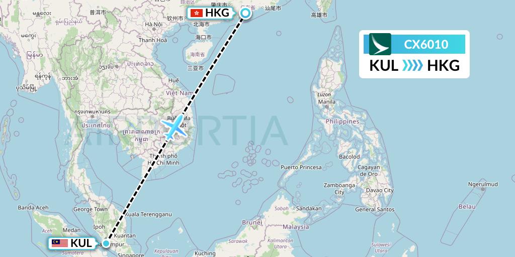 CX6010 Cathay Pacific Flight Map: Kuala Lumpur to Hong Kong