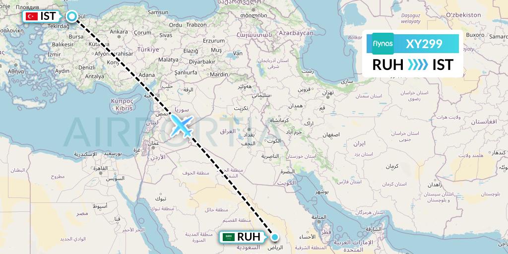XY299 Flynas Flight Map: Riyadh to Istanbul