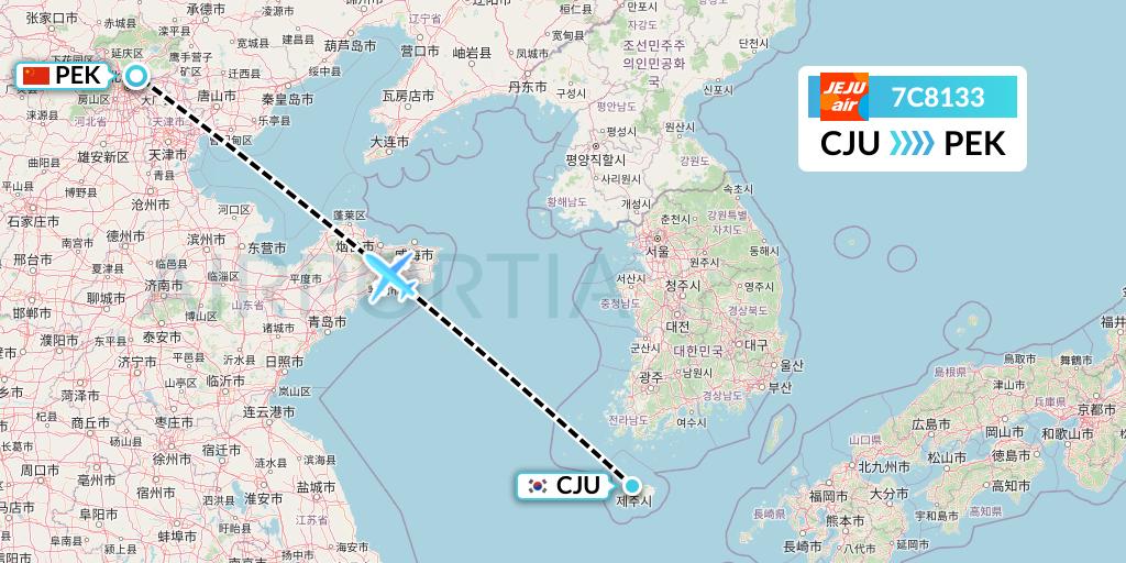 7C8133 Jeju Air Flight Map: Jeju to Beijing