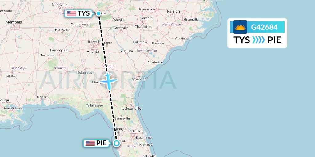 G42684 Allegiant Air Flight Map: Knoxville to St. Petersburg