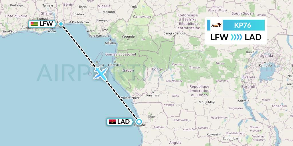 KP76 ASKY Flight Map: Lome to Luanda