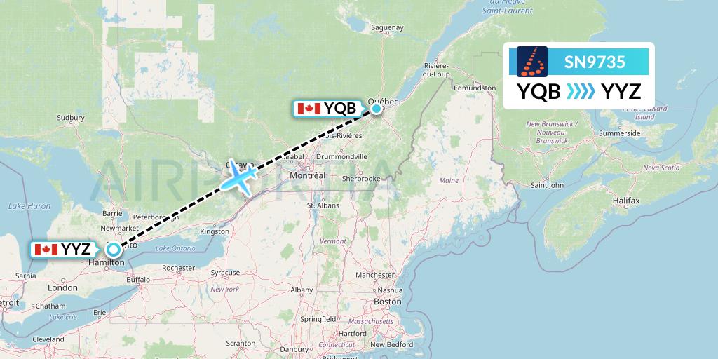 SN9735 Brussels Airlines Flight Map: Quebec to Toronto