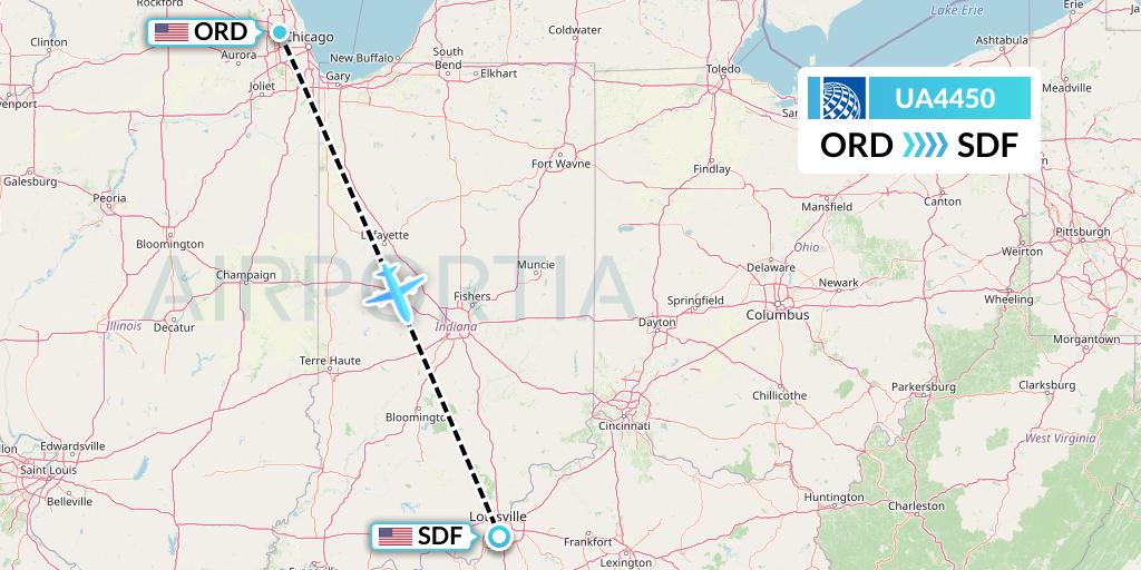 UA4450 United Airlines Flight Map: Chicago to Louisville