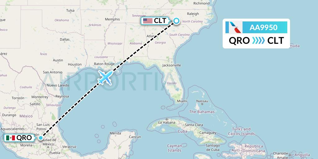 AA9950 American Airlines Flight Map: Queretaro to Charlotte