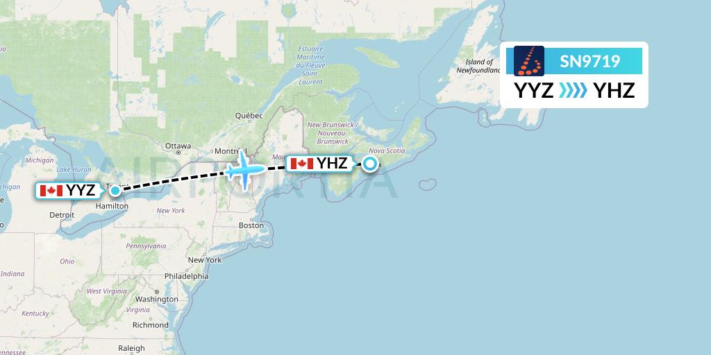 SN9719 Brussels Airlines Flight Map: Toronto to Halifax