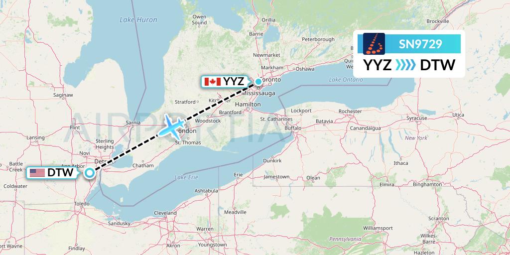 SN9729 Brussels Airlines Flight Map: Toronto to Detroit
