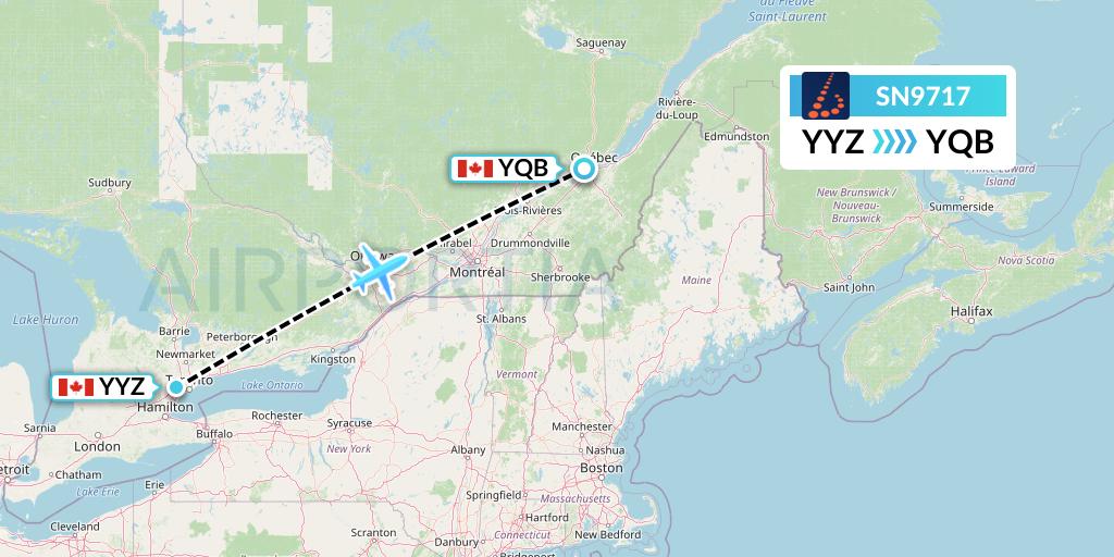 SN9717 Brussels Airlines Flight Map: Toronto to Quebec