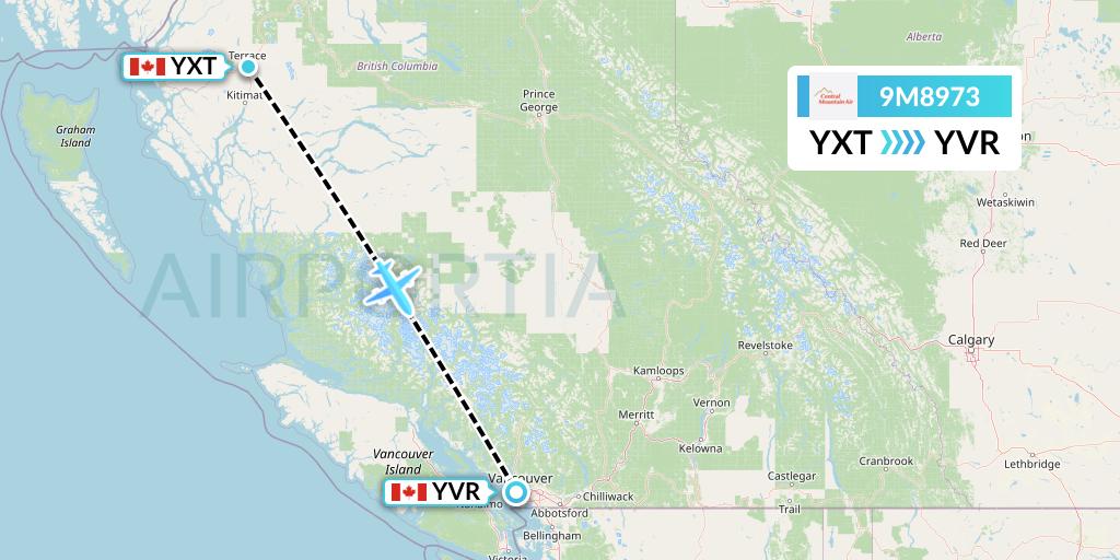 9M8973 Central Mountain Air Flight Map: Terrace to Vancouver