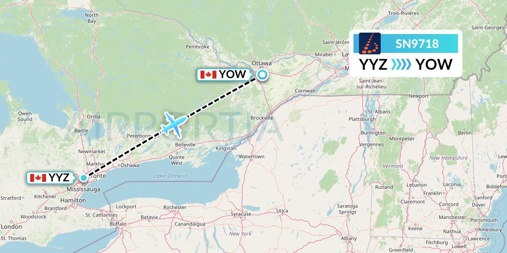 SN9718 Brussels Airlines Flight Map: Toronto to Ottawa