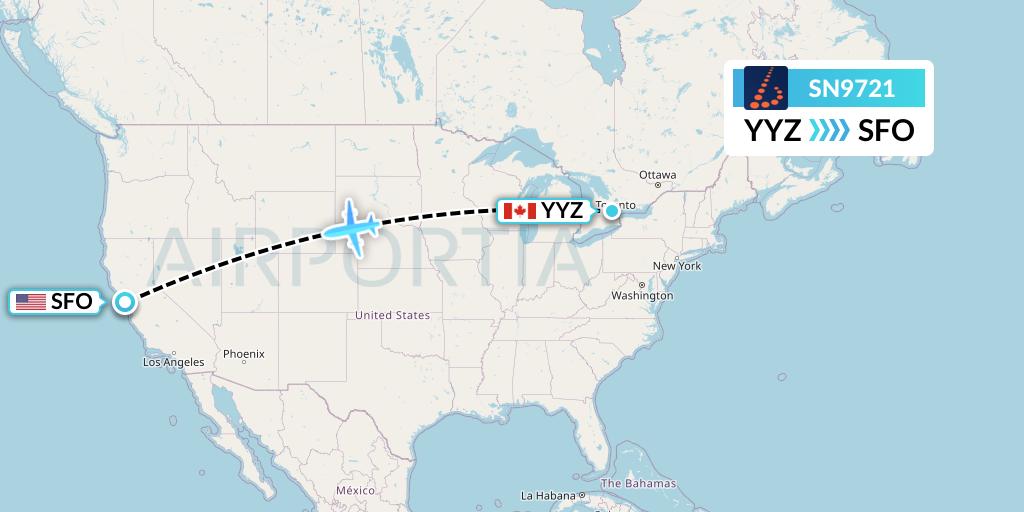 SN9721 Brussels Airlines Flight Map: Toronto to San Francisco
