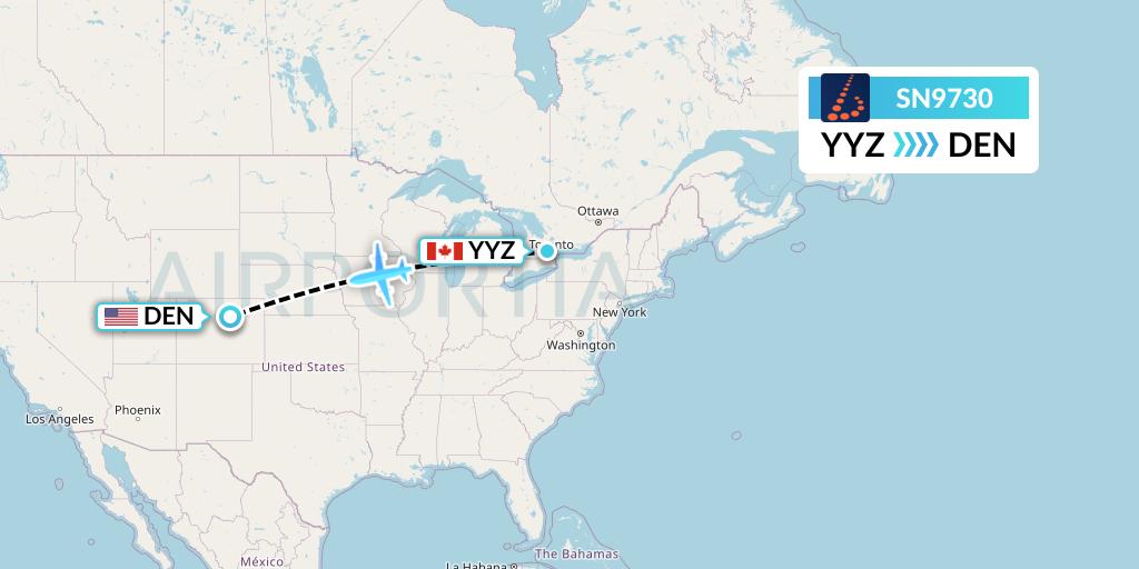 SN9730 Brussels Airlines Flight Map: Toronto to Denver