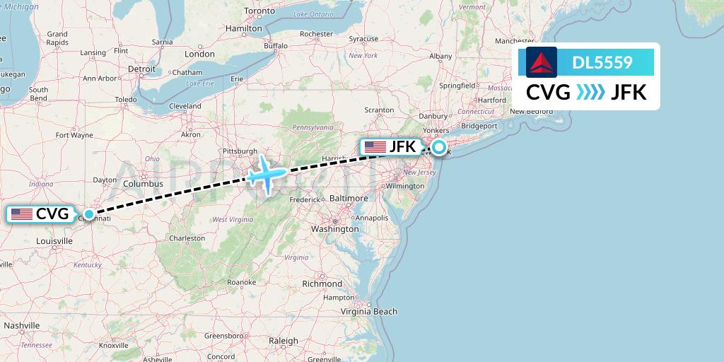 DL5559 Delta Air Lines Flight Map: Cincinnati to New York