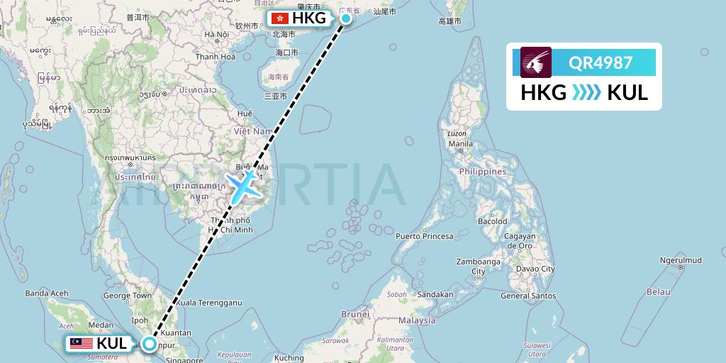 QR4987 Qatar Airways Flight Map: Hong Kong to Kuala Lumpur