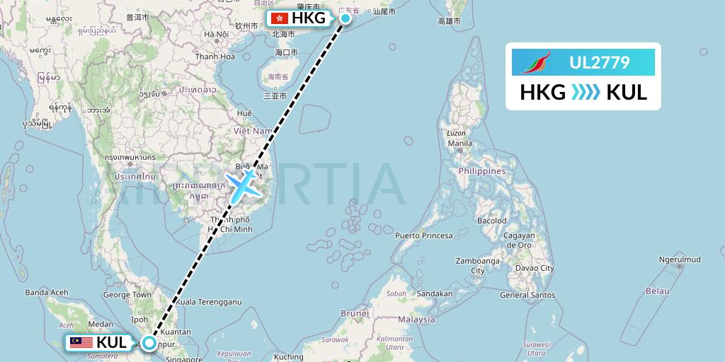 UL2779 SriLankan Airlines Flight Map: Hong Kong to Kuala Lumpur