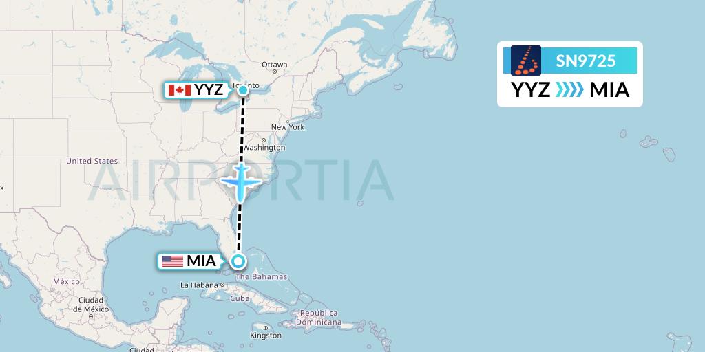 SN9725 Brussels Airlines Flight Map: Toronto to Miami