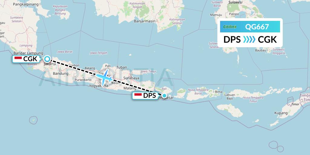 QG667 Citilink Flight Map: Denpasar to Jakarta