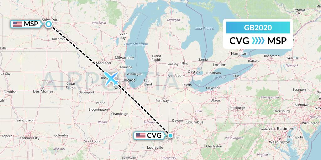 GB2020 ABX Air Flight Map: Cincinnati to Minneapolis
