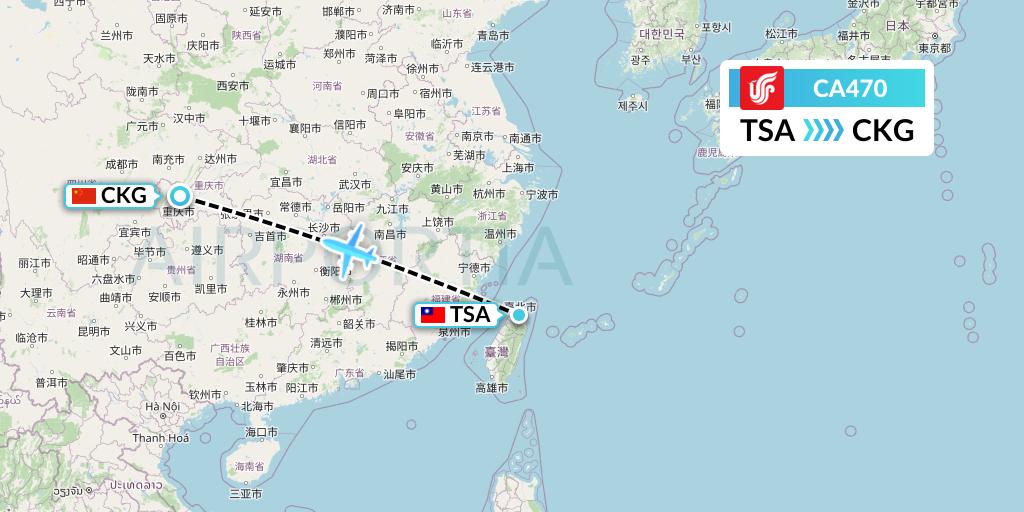 CA470 Air China Flight Map: Taipei to Chongqing