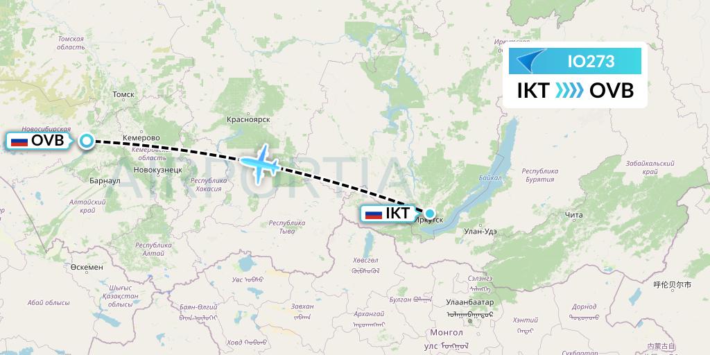 IO273 IrAero Flight Map: Irkutsk to Novosibirsk