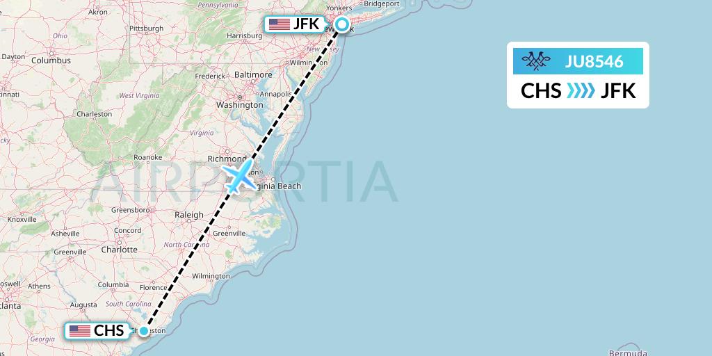 JU8546 AirSERBIA Flight Map: Charleston to New York