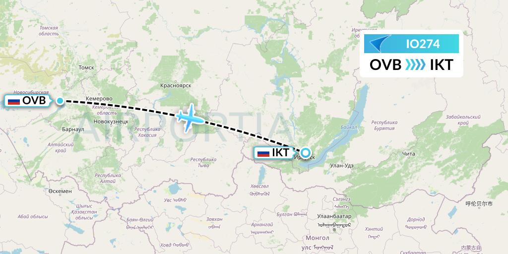 IO274 IrAero Flight Map: Novosibirsk to Irkutsk