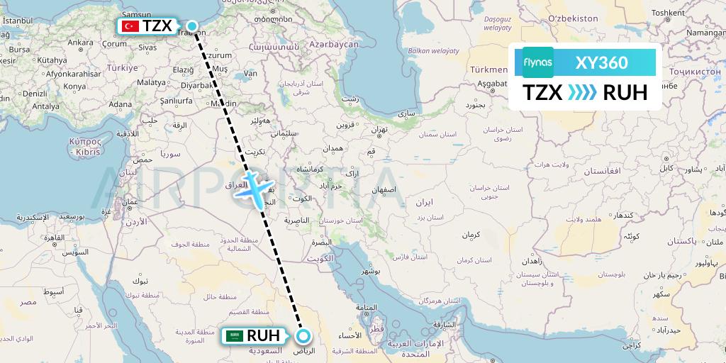 XY360 Flynas Flight Map: Trabzon to Riyadh