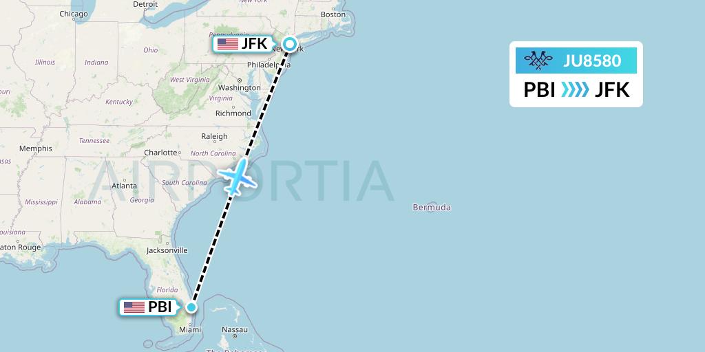 JU8580 AirSERBIA Flight Map: West Palm Beach to New York