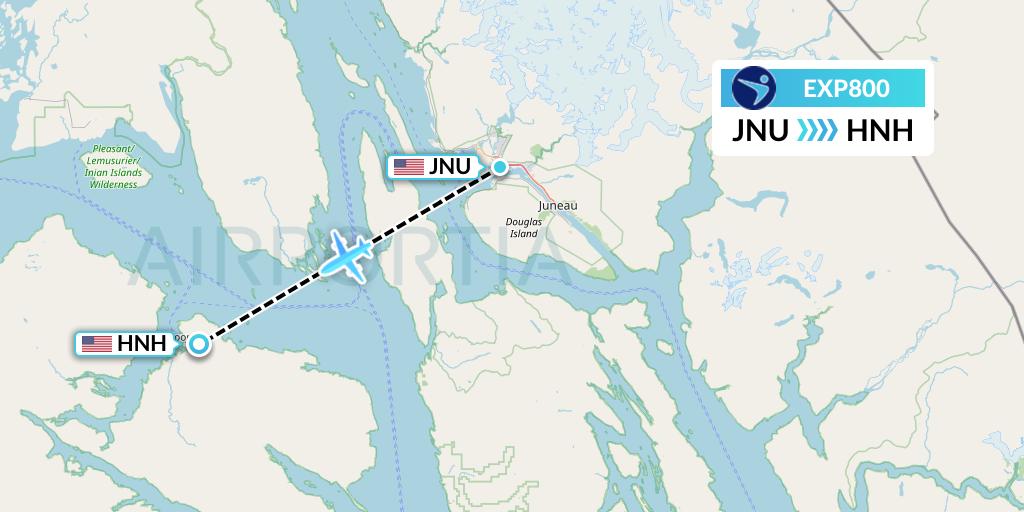 EXP800 Island Air Express Flight Map: Juneau to Hoonah