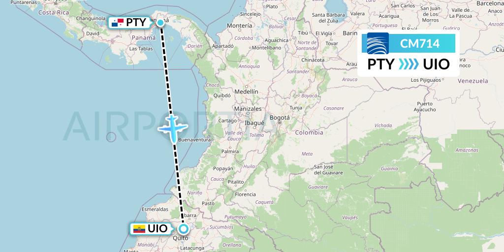 CM714 Copa Airlines Flight Map: Panama City to Quito