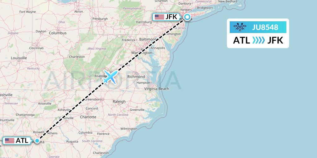 JU8548 AirSERBIA Flight Map: Atlanta to New York